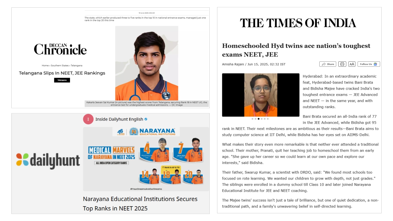 Narayana Dominates NEET-UG 2025 with Top Ranks Nationwide: Toppers Featured in Exclusive Media Interactions